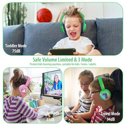 Kids Bluetooth Headphones, Dinosaur Wireless Headphones for Kids with LED Lights, Detachable Mic, 75/85/94dB Volume Limited, Fast Charging, Teens Boys Headset for School/Travel/Tablet/Airplane - style: Dinosaur