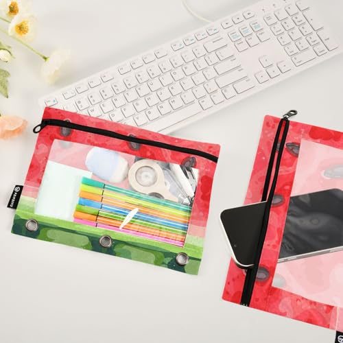 2 Pack 3 Ring Binder Pencil Pouch Watermelon Pencil Case Pencil Bags with Zipper, Clear PVC Binder Pockets for Office Daily Supplies - color: Color 3