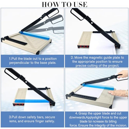 12" Guillotine Paper Cutter and Trimmer with Corner Rounder Cutter & Sharpening Stone,Heavy Duty 16 Sheet Capacity Metal Base for A4,Cardstock,Photo Paper,Office School Craft Use-Updated
