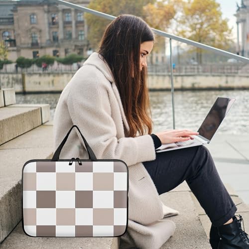 Universal Laptop Sleeve Tablet Case 12 inch, Brown Checkered Slim Carrying Case Handbag Travel Laptop Bag for Surface Pro 9 8 7/Laptop Go 2 3, MacBook Air 11/12 - color: Brown Checkered, size: 12 inch
