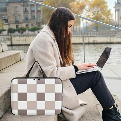 Laptop Sleeve Case Bag 13 inch, Brown Checkered Slim Carrying Case Handbag Travel Laptop Bag for 13 inch MacBook Air M3/M2/Pro M2/ 13" iPad Pro/Air M4/M2 2024 - color: Brown Checkered, size: 13 inch