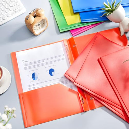 Cholemy 72 Packs Pocket Folders with Prongs Heavy Duty Plastic Folder with Business Card Slot 3 Prong Fasteners for School Office (Vivid) - color: Vivid