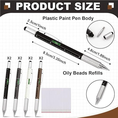 Zhanmai 8 Pcs 6 in 1 Multitool Pen Bulk Gift for Men Multi Tool Pen with Ruler Level Screwdriver Stylus Cool 20 Ink Refill Tool Gadget Birthday Christmas Stocking Stuffers (Black White Gray Brown) - color: Black, White, Gray, Brown