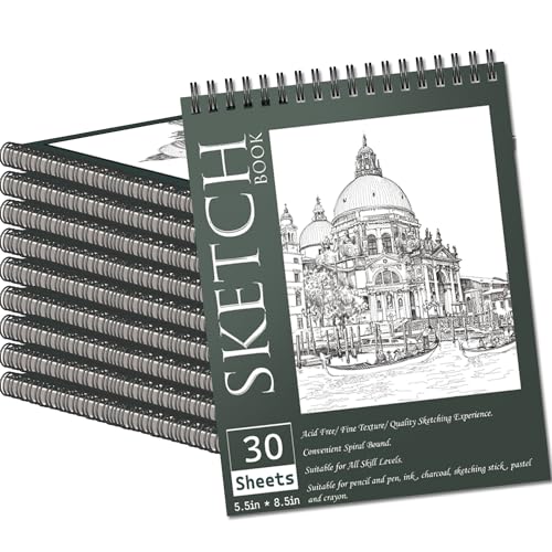 OSIMIG 10 Pack 5.5" x 8.5" Sketch Books, 300 Sheet Drawing Paper, Mini Sketchbook for Kids, Drawing Pad, Top Spiral Bound Sketch Pad for Beginger, Adult Art Supplies - size: 10 Pack