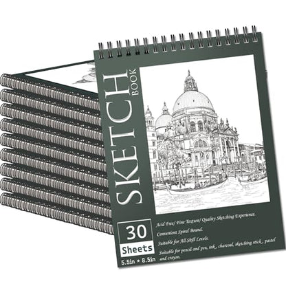 OSIMIG 10 Pack 5.5" x 8.5" Sketch Books, 300 Sheet Drawing Paper, Mini Sketchbook for Kids, Drawing Pad, Top Spiral Bound Sketch Pad for Beginger, Adult Art Supplies - size: 10 Pack