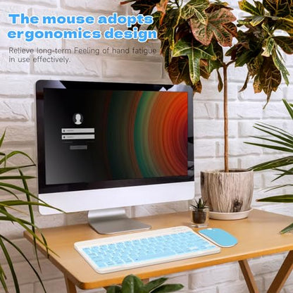 Bluetooth Keyboard and Mouse Combo, Qwert Layout Universal Ultra-Slim Wireless Keyboard Mouse Set for Android Windows iPad iPhone Samsung Tablet Portable Compact Keyboard Set, Light Blue - color: Blue