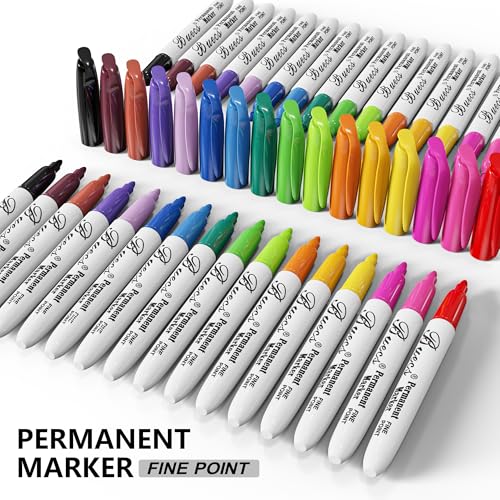 Buecs Permanent Markers, 96 Count Fine Point Permanent Markers, 16 colors, Waterproof & Smear Proof Markers, Quick Drying, Office Supplies for School, Office, Home