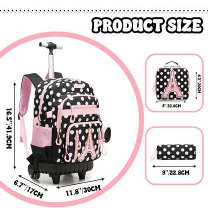 Meetbelify Rolling Backpack for Girls Boys Backpacks with Wheels Kids Carry on Luggage for Girls Boys - color: Black a