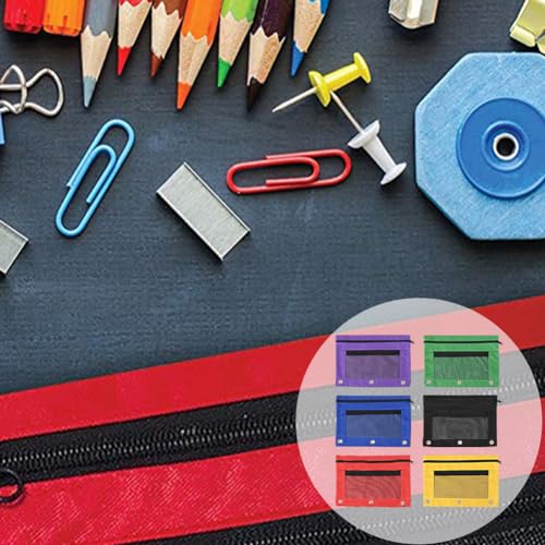 Kakalote Pencil Pouch for 3 Ring Binder, 6 pcs Binder Pencil Pouch, Zippered Double Pocket Pencil Pouch, with Clear Window and 3 Reinforced Grommets, 6 colors