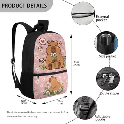CLOHOMIN Daisy Capybara Girls Backpack and Lunch Box Set of 3 Primary School Bookbag for Boys with Lunch Bag Water Bottle Bag Kids Backpack Back to School Gifts, Pink - color: Daisy Capybara