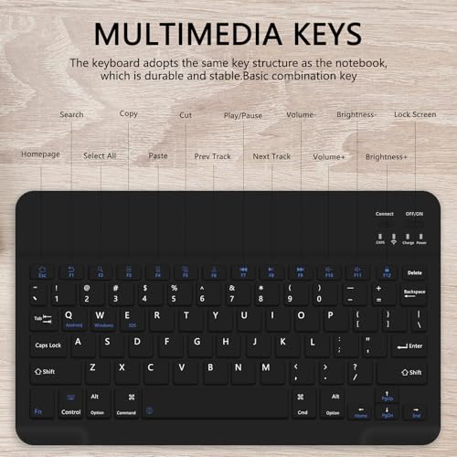 for Bluetooth Keyboard, Cute Tablet Stand Adjustable Adjustable & Foldable, Wireless Rechargeable Keyboard for iPad, iPad Pro/Mini/Air， Samsung Xiaomi Tablets, etc - Black - color: A-Keyboard-Black