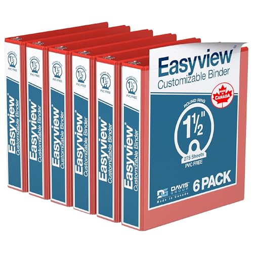 Easyview Premium 3-Ring Binders with Clear-View Covers and Round Rings, Binders for School or Office, 1.5 Inch, Pack of 6, Red - color: Red, size: 1.5 Inch, style: Pack of 6