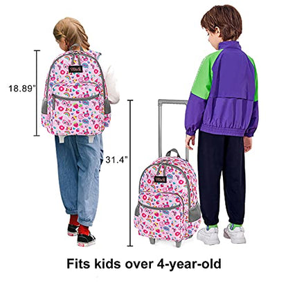 Tilami Rolling Backpack 18 inch Double Handle with Lunch Bag Wheeled Kids Backpack for Girls and Boys, Pink Cat - color: Pink Cat
