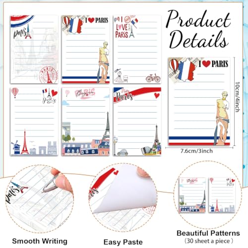 Wxiben Paris Sticky Notes with Pens - 24 Pcs Paris Souvenirs Gifts French City Travel Notepads Ballpoint Pens Set Eiffel Tower Notes Black Ink Pen for Home Traveler Study Office School Party Favor - color: Paris