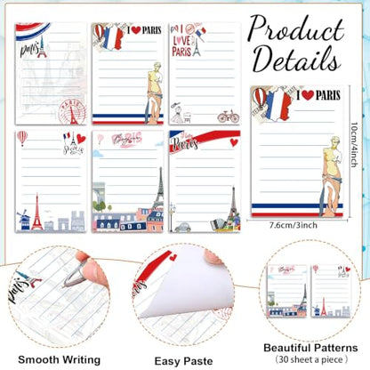 Wxiben Paris Sticky Notes with Pens - 24 Pcs Paris Souvenirs Gifts French City Travel Notepads Ballpoint Pens Set Eiffel Tower Notes Black Ink Pen for Home Traveler Study Office School Party Favor - color: Paris