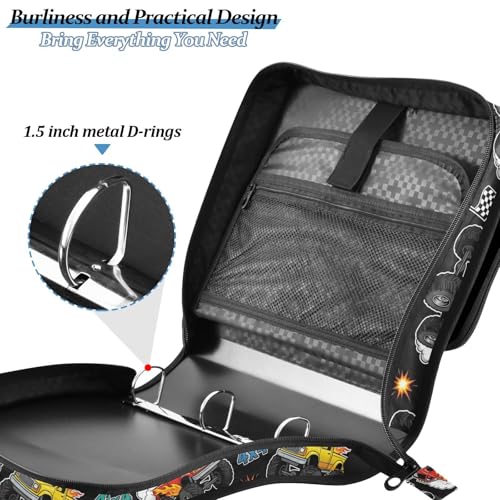 Monster Truck Black Print Custom Zipper Binder Bag 3 Ring with Shoulder Strap & Handle Personalized Binder Bag Expandable File Folder for School - color: Multi-monster Truck Black
