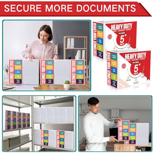 Sinload 4 Pcs 5 Inch Large Ring Binders with Pockets 3 Ring Binder 8.5" x 11" Presentation Folder View Binder with Customizable Clear Cover for Documents Files Projects(White) - color: White, size: 5 Inch