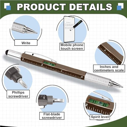 Zhanmai 8 Pcs 6 in 1 Multitool Pen Bulk Gift for Men Multi Tool Pen with Ruler Level Screwdriver Stylus Cool 20 Ink Refill Tool Gadget Birthday Christmas Stocking Stuffer (Green White Gray Blue Brown) - color: Army Green, White, Gray, Light Blue, Brown