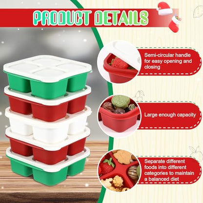 Honeydak 5 Pack Snack Containers 4 Compartment Bento Snack Boxes Reusable Lunchable Containers with Lids Divided Meal Prep Lunch Food Storage Box for School Work Travel(Christmas,Equal) - color: Christmas, style: Equal