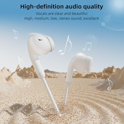 USB Earbuds with Microphone for PC Laptop Computer, 7.5FT White | Noise Isolating Computer Headset with Volume Control Stereo Bass Wired in Ear Earbuds for Gaming Zoom Meeting Office Worker