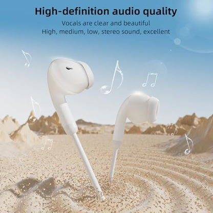 USB Earbuds with Microphone for PC Laptop Computer, 7.5FT White | Noise Isolating Computer Headset with Volume Control Stereo Bass Wired in Ear Earbuds for Gaming Zoom Meeting Office Worker