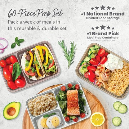 Bentgo Prep 60-Piece Meal Prep Kit - Reusable PFAS & BPA-Free Food Containers, 1-Compartment, 2-Compartment, & 3-Compartments - Microwave, Freezer, & Dishwasher Safe (Gleam Metallics) - color: Gleam Metallics