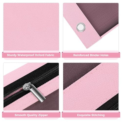 SKYDUE Pencil Pouch for Binder, Pencil Case, 3 Ring Binder Pencil Pouch with 3 Pockets and Mesh Window, Zipper Pencil Pouch, Durable Organizer for School Supplies, Cables, Earbuds, Makeup, Pink - color: Pink