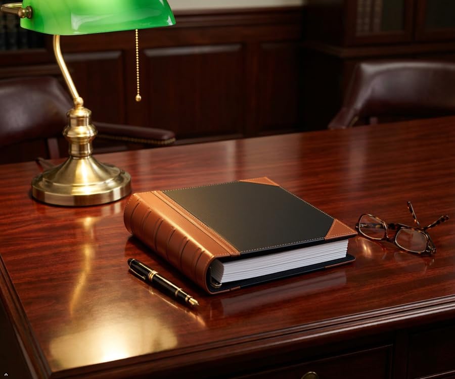 Executive Binder, English Leather 2 Tone with Stitching and Ribbed Spine, Heavy Duty 1.1/2 Inch 3 D-ring with Buster, Holds 350 8.5x 11 Sheets (Black) - size: 1 1/2 Inch