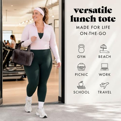 Fit & Fresh Remi Lunch Bag for Women Work – Neoprene Lunch Tote with Containers & Ice Pack, Reusable Meal Prep Lunch Box, Large Capacity, Machine Washable - color: Chocolate Feline Fine