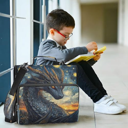Caikeny 3 Ring Zipper Binder Dragon Van Gogh 1.5 inch Binders Bag with Shoulder Strap and Handle Expanding File Pockets - color: Multicolored 1z2.10