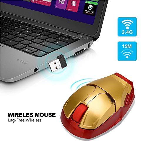 Wireless Iron Man Mouse 2.4G Optical Computer Mouse for Desktop Laptop PC Mac (Gold) - color: Gold