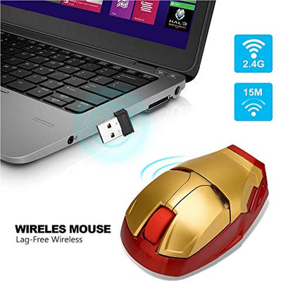 Wireless Iron Man Mouse 2.4G Optical Computer Mouse for Desktop Laptop PC Mac (Gold) - color: Gold