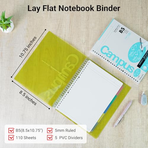 KOKUYO 5 Subject Spiral Notebook, Campus B5 Refillable Journal with 5 Tab Dividers, 100 Sheets in 7mm Dotted Ruled Loose Leaf Paper, Yellow (RU-P333NYR & NO-S836AT) - color: Orange
