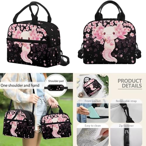 17 Inch Kid's 4PCS Backpack Set, Back to School Essentials | Insulated lunch box, water bottle pouch, pencil case, lightweight, padded shoulder straps, for elementary, middle school - color: Pink Axolotl-3