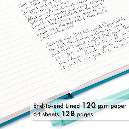 feela 12 Pack Notebooks Journals Bulk, Hardcover Notebook Classic Ruled Journal Set with Pen Holder for School Business Work Travel Writing, with 12 Black Pens, 120 GSM, 5.1”x8.3”, A5, Teal - color: 12 Teal