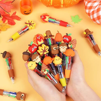 CCINEE 24pcs Thanksgiving Mini Multicolor Pens, Fall Turkey Pumpkins Retractable Writing Pen In One Holiday Ballpoint Pens for Students Teacher Office Coworker Gifts Classroom Prize Goody Bag Stuffers - color: Brown