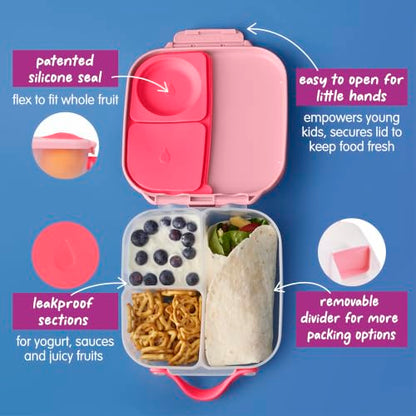 b.box Mini Lunch Box Kids | 4.25 Cup Leak Proof Bento Box for Kids Ages 3+ | 3 Compartment Snack Containers, School Lunch Container, Dishwasher Safe, BPA-Free, PFAS-Free - Flamingo Fizz - color: Flamingo Fizz, size: 1-pack