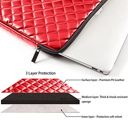TRIUMPH VISION Puffy Laptop Sleeve Pouch Case Protective Bag Lined Padded | Puffy Laptop Case 15.6 in Quilted Leather Protection Shockproof Cushion Padding Fashion with Pocket Safe Red - color: Red Quilted, size: 15.6 Inch