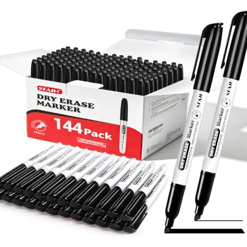 SFAIH Dry Erase Markers, Chisel Tip Bulk Pack of 144, Black Ink. Ideal for Office, Meetings & Team Use, Featuring Versatile Lines and Quick-Dry Formula - color: Black, size: 1 Count (Pack of 144)