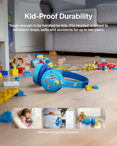 Belkin SoundForm Mini - Wireless Bluetooth Kids Headphones, 30H Battery, 85dB Safe Volume Limit, Built-in Microphone - Toddler On-Ear Earphones for iPhone, iPad, Fire Tablet, Ideal for School - Blue - color: Blue, style: Wireless (USB-C)