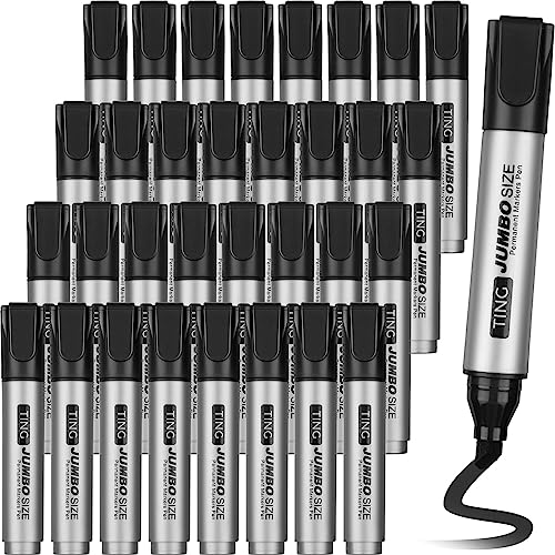 Fuutreo 32 Pcs Jumbo Permanent Markers Bulk Large Chisel Tip Permanent Markers Waterproof Jumbo Pens Quick Drying Office Supplies(Black) - color: Black
