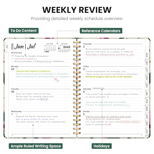Planner 2026-2027, Academic Planner Weekly and Monthly, Jul 2026 - Jun 2027, Spiral Bound School Planning Tool with Tabs and Pocket, Perfect for Students & Teacher, 6.3" x 8.5", Iris Peony - color: O-Iris Peony, size: 6.3"x8.5" (A5)