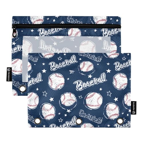 Binder Pouches,Star Baseball Sport Pencil Pouch for 3 Ring Binder 2 Pack Clear Pencil Bag with Zipper for Office School Supplies - color: Multicolored 15