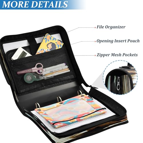 3 Ring Zipper Binder Patriotic American Theme Trapper Keeper Binder Organizer Portfolio with File and Shoulder Strap & Handle Large Capacity File Folder - color: Patriotic American Theme