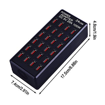 24-Port 100W (20 A) USB Charging Station, Home-Sized Desktop USΒ Fast Charger, Multiple USB Desktop Chargers for Hotels, Schools, Shops, Shopping malls and Travel