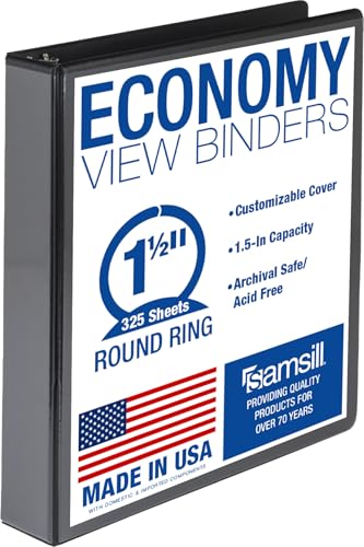 Samsill 1.5 Inch 3 Ring Binder, Economy Round Ring, Clear View Cover, 325 Sheet Capacity - for School, Home, Office - Charcoal Black - size: 1-Pack, style: 1.5 Inch