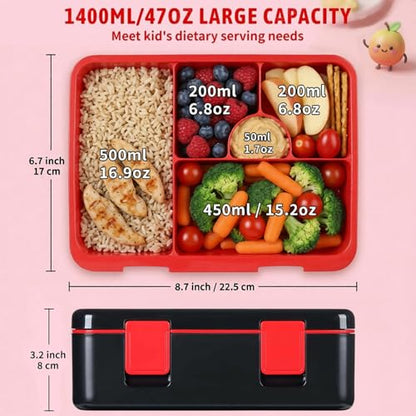 rockpapa Chill Bento Box for Kids- Large 5.5 Cups Lunch Box with Ice Pack - 5 Compartments, BPA-Free, Leak Proof, with Utensils & Portable Handle, Microwave/Dishwasher Safe (Black Dinosaur) - color: Black Dinosaur
