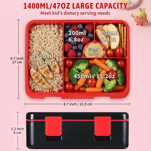 rockpapa Chill Bento Box for Kids- Large 5.5 Cups Lunch Box with Ice Pack - 5 Compartments, BPA-Free, Leak Proof, with Utensils & Portable Handle, Microwave/Dishwasher Safe (Black Games) - color: Black Games