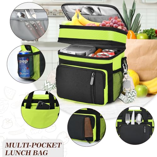 LOKASS Lunch Box for Women/Men-16L-Insulated Lunch Bag, Expandable Double-layer Leakproof Cooler Bag with Upgrade Adjustable Shoulder Strap Ideal for Work/Travel/Picnics（Neon Green） - color: Neon Green