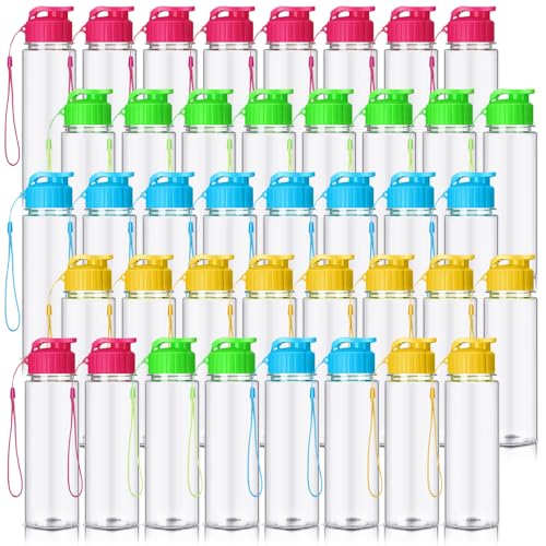 Mifoci 40 Pieces Plastic Water Bottle Bulk for Kids Adults 17 oz Reusable Large Water Bottle Bulk with Handle Strap Lightweight Leakproof Flip Top for Party Outdoor School(Multicolor) - color: Multicolor